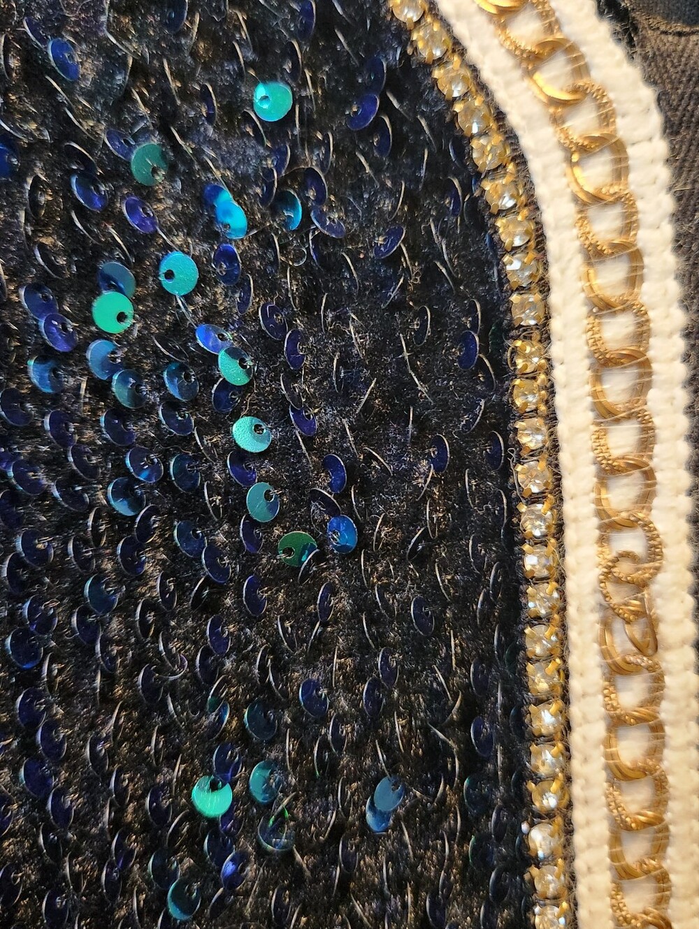 Sequined Black & Emerald Long Sleeve Dress with Embellished Trim - Picture 3 of 8